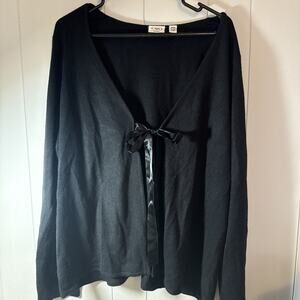 Cato Womens Sweater 22/24 Cardigan Open Black Long Sleeve Black bow Tie Knit V6